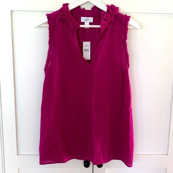 2 LOFT Rose Frilled Ruffled Pink Sleeveless Blouse Small S Top Lot Set NWT - Picture 3 of 12